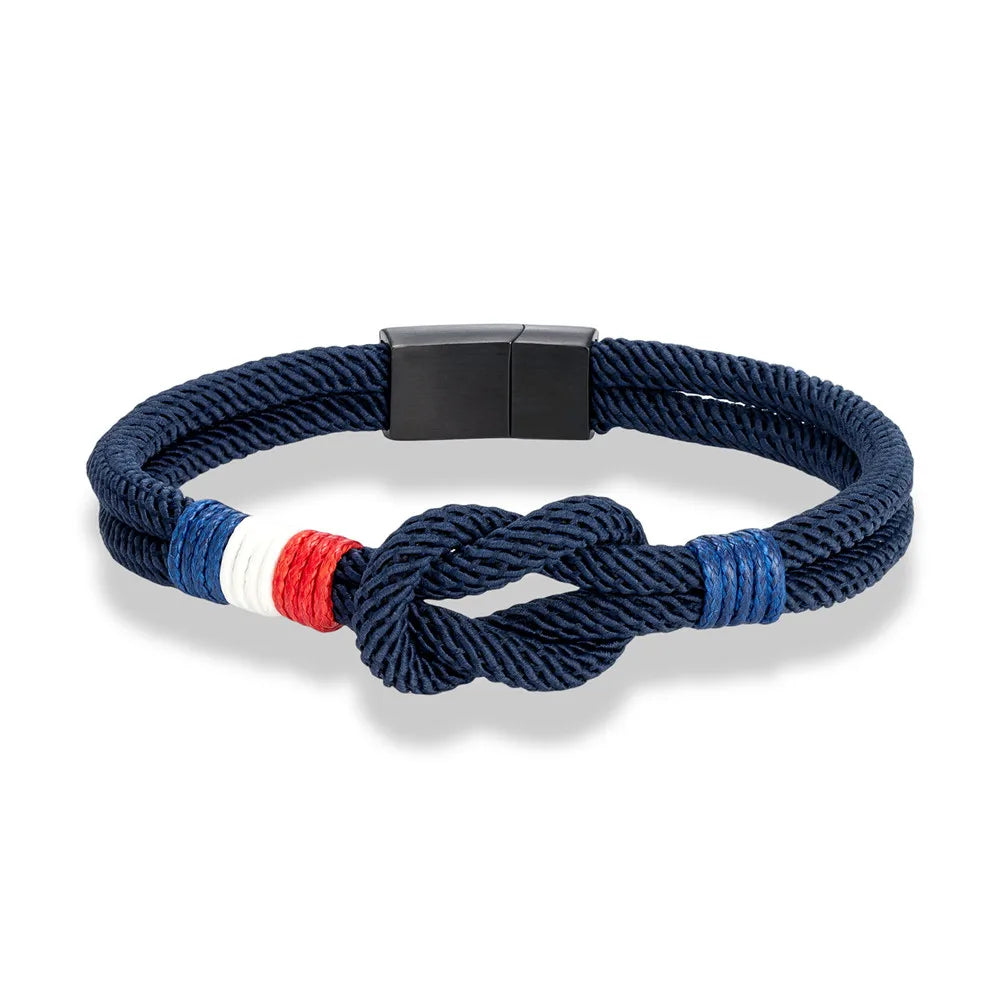 Pulsera Tejida de Doble Capa con Nudo Cuadrado – Unisex, Acero Inoxidable y Detalle de Bandera Francesa