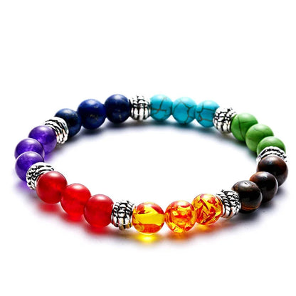 Pulsera de Piedra Volcánica – Elástica y Unisex, con Cuentas de Colores