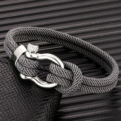 Pulsera Náutica Minimalista de Doble Hebra – Supervivencia con Cierre de Perno y Hebilla Deportiva de Acero Inoxidable Unisex