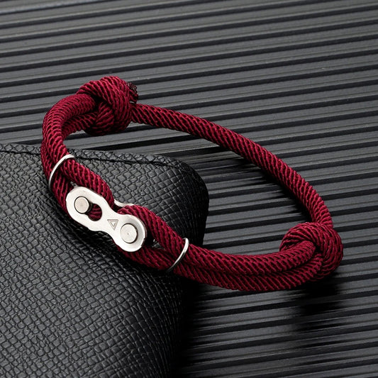 Pulsera de Cadena de Bicicleta para Hombre – Estilo Punk Rock con Cuerda Ajustable