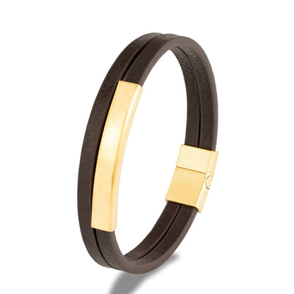 Pulsera de Cuero Trenzado Doble para Hombre – Estilo Minimalista con Cierre Negro Mate de Acero Inoxidable