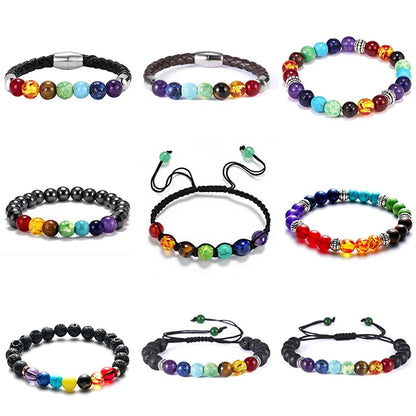 Pulsera de Piedra Volcánica – Elástica y Unisex, con Cuentas de Colores