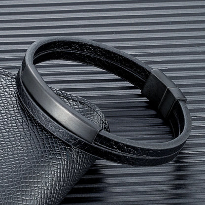 Pulsera de Cuero Trenzado Doble para Hombre – Estilo Minimalista con Cierre Negro Mate de Acero Inoxidable