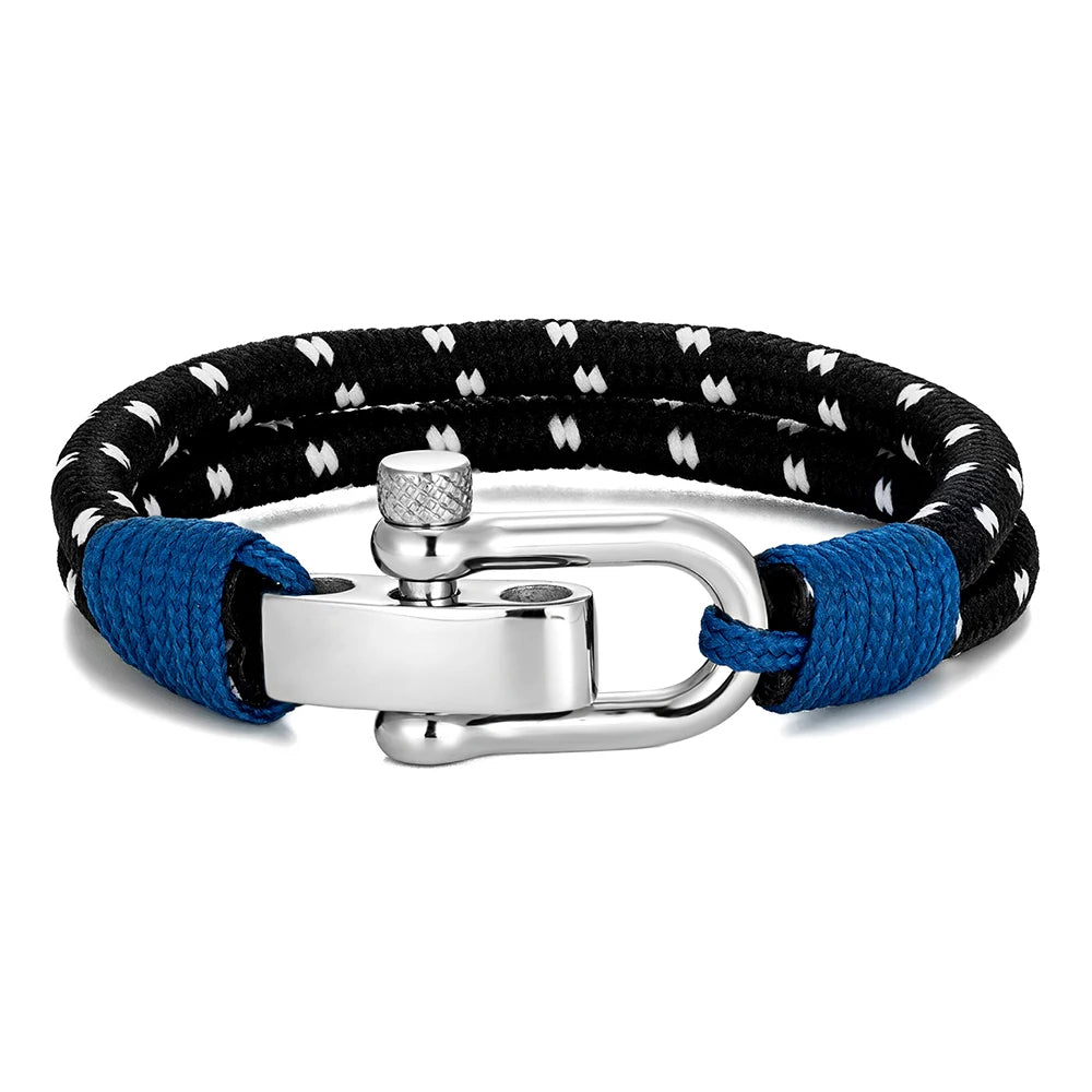 Pulsera Náutica de Cuerda Doble con Grillete de Acero Inoxidable – Estilo Vela para Hombre