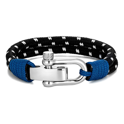 Pulsera Náutica de Cuerda Doble con Grillete de Acero Inoxidable – Estilo Vela para Hombre