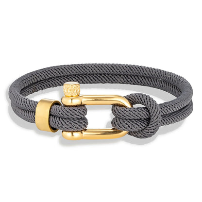 Pulsera Náutica de Doble Hebra con Grillete Dorado – Unisex, Hecha a Mano con Estilo Simple y Elegante