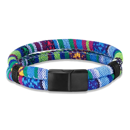 Pulsera de Cuerda Impermeable para Surfista – Tejido a Mano, Doble Capa y Acero Inoxidable Negro