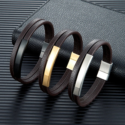 Pulsera de Cuero Trenzado Doble para Hombre – Estilo Minimalista con Cierre Negro Mate de Acero Inoxidable