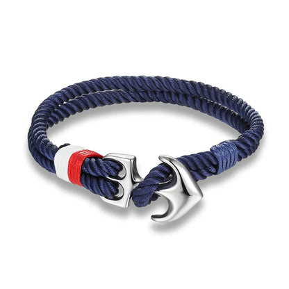 Pulsera Náutica con Ancla – Cuerda Impermeable de Doble Hebra y Hebilla de Acero Inoxidable Negro Unisex