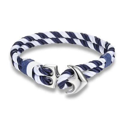 Pulsera Náutica con Ancla – Cuerda Impermeable de Doble Hebra y Hebilla de Acero Inoxidable Negro Unisex