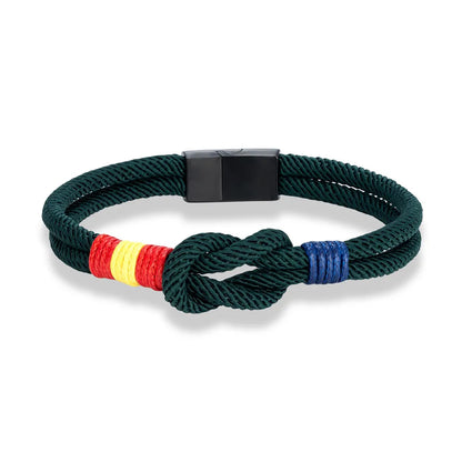 Pulsera Náutica Unisex con Bandera de España – Cuerda de Doble Hebra y Hebilla Magnética de Acero Inoxidable Negro