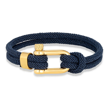 Pulsera Náutica de Doble Hebra con Grillete Dorado – Unisex, Hecha a Mano con Estilo Simple y Elegante