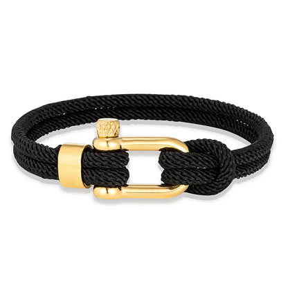 Pulsera Náutica de Doble Hebra con Grillete Dorado – Unisex, Hecha a Mano con Estilo Simple y Elegante