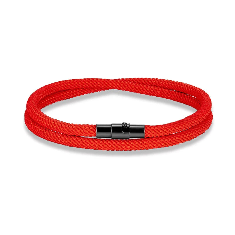 Pulsera Minimalista de Cuerda Roja de la Suerte – Doble Capa Unisex con Cierre Magnético Negro 316L