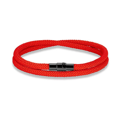 Pulsera Minimalista de Cuerda Roja de la Suerte – Doble Capa Unisex con Cierre Magnético Negro 316L