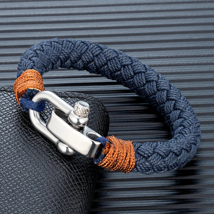 Pulsera Náutica de Cuerda Ancha para Hombre – Brazalete Envolvente con Grillete Ajustable de Acero Inoxidable, Hecho a Mano