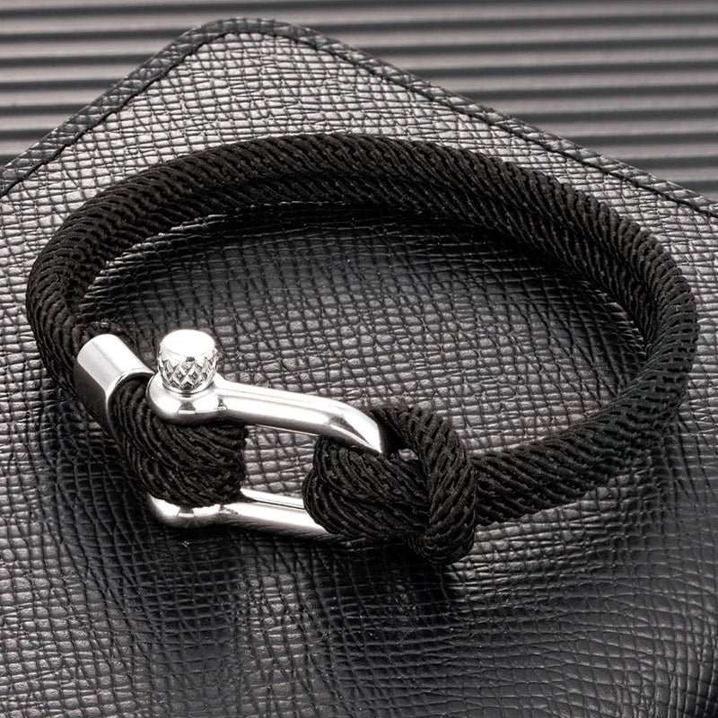 Pulsera Náutica Minimalista Unisex – Cuerda Doble con Hebilla en U de Acero Inoxidable