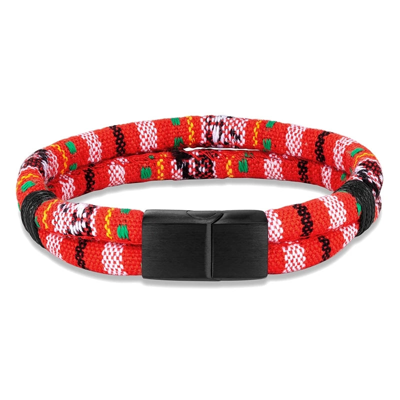 Pulsera de Cuerda Impermeable para Surfista – Tejido a Mano, Doble Capa y Acero Inoxidable Negro