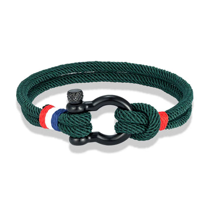 Pulsera Tejida de Doble Capa con Hebilla de Grillete Negro – Unisex, Diseño Artesanal con Detalle de Bandera Francesa