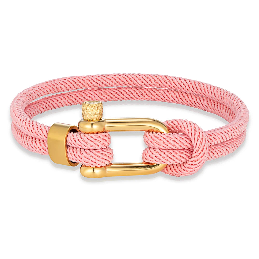 Pulsera Náutica de Doble Hebra con Grillete Dorado – Unisex, Hecha a Mano con Estilo Simple y Elegante