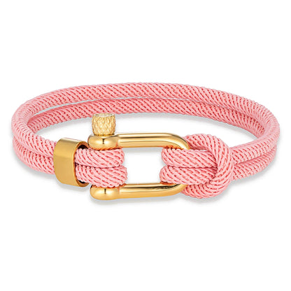 Pulsera Náutica de Doble Hebra con Grillete Dorado – Unisex, Hecha a Mano con Estilo Simple y Elegante