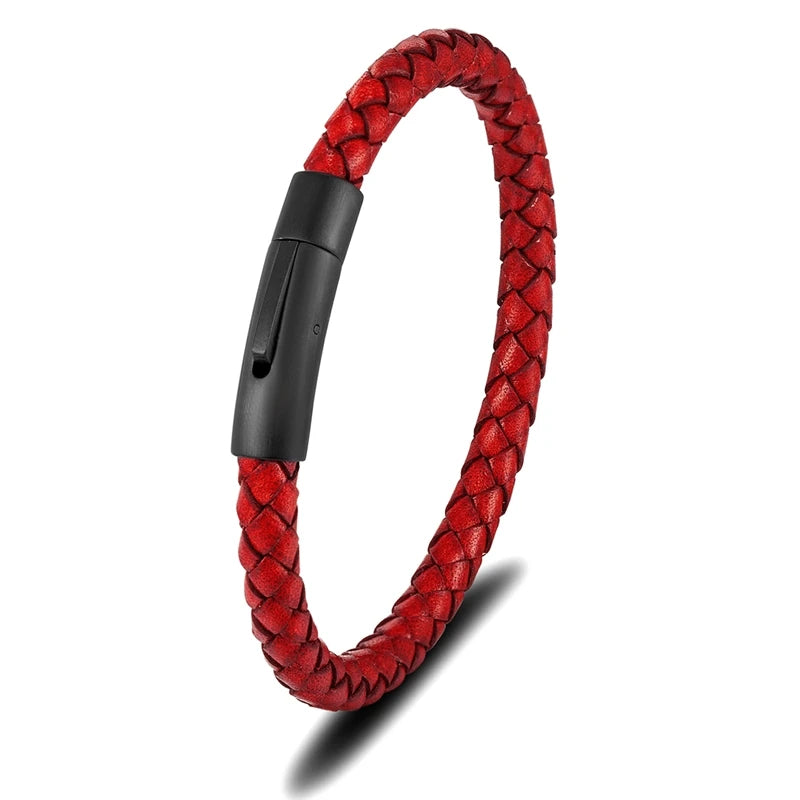 Pulsera de Cuero Azul Trenzado para Hombre – Estilo Minimalista con Hebilla Magnética Negra de Acero Inoxidable