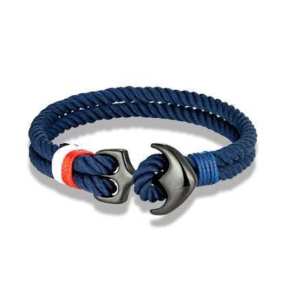 Pulsera Náutica con Ancla – Cuerda Impermeable de Doble Hebra y Hebilla de Acero Inoxidable Negro Unisex