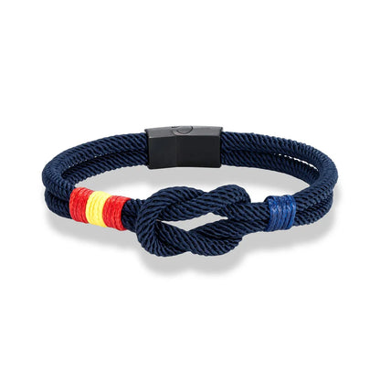 Pulsera Náutica Unisex con Bandera de España – Cuerda de Doble Hebra y Hebilla Magnética de Acero Inoxidable Negro