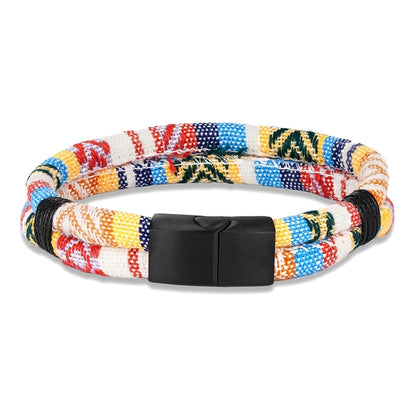 Pulsera de Cuerda Impermeable para Surfista – Tejido a Mano, Doble Capa y Acero Inoxidable Negro
