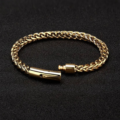 Pulsera de Cadena de Bicicleta Estilo Punk Rock para Hombre – Acero Inoxidable Chapado en Oro 18K con Cierre Magnético