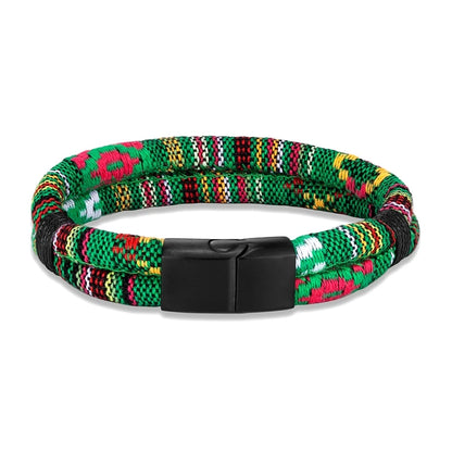 Pulsera de Cuerda Impermeable para Surfista – Tejido a Mano, Doble Capa y Acero Inoxidable Negro