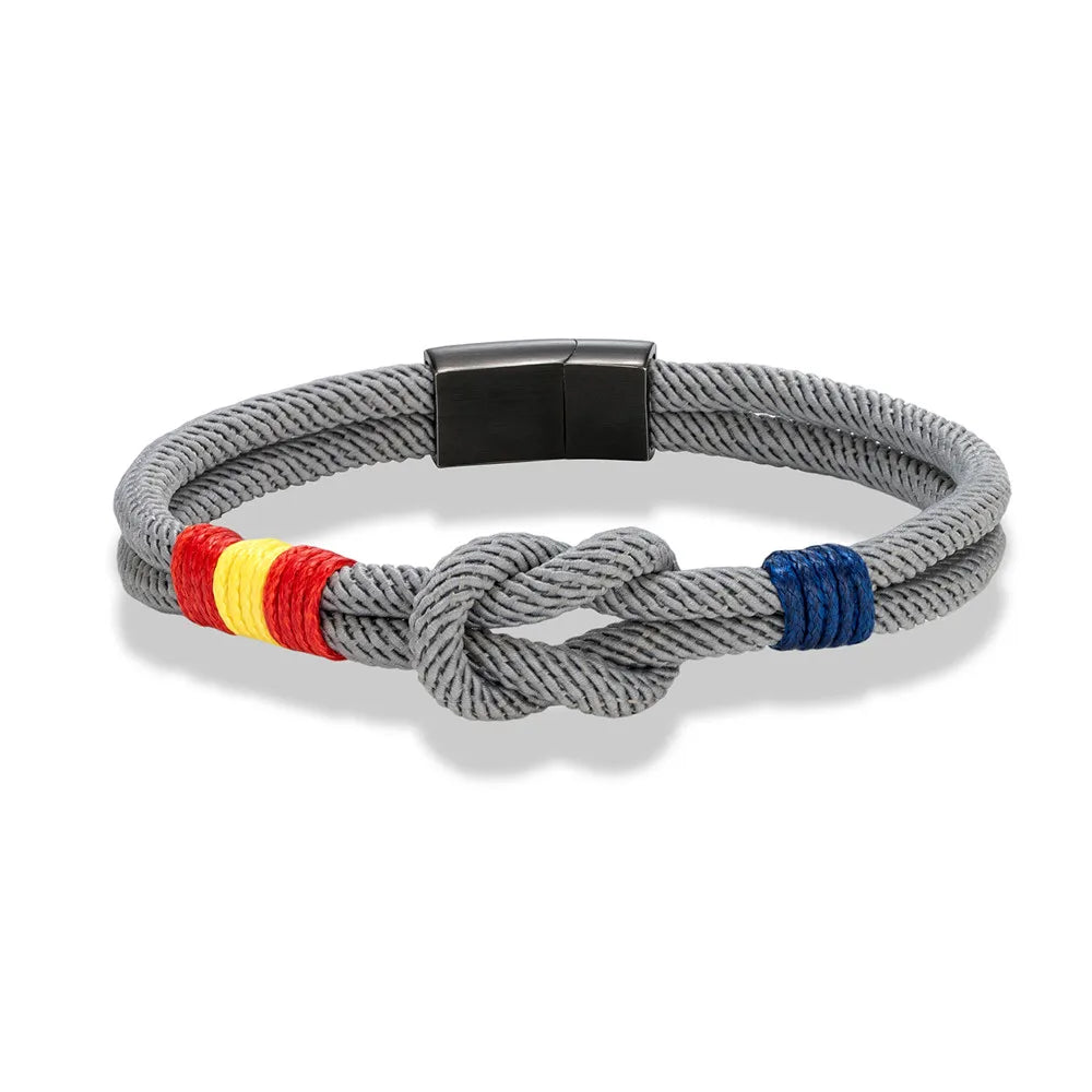 Pulsera Náutica Unisex con Bandera de España – Cuerda de Doble Hebra y Hebilla Magnética de Acero Inoxidable Negro