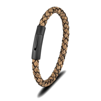 Pulsera de Cuero Azul Trenzado para Hombre – Estilo Minimalista con Hebilla Magnética Negra de Acero Inoxidable