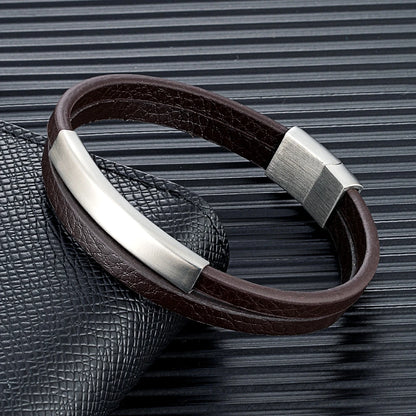 Pulsera de Cuero Trenzado Doble para Hombre – Estilo Minimalista con Cierre Negro Mate de Acero Inoxidable