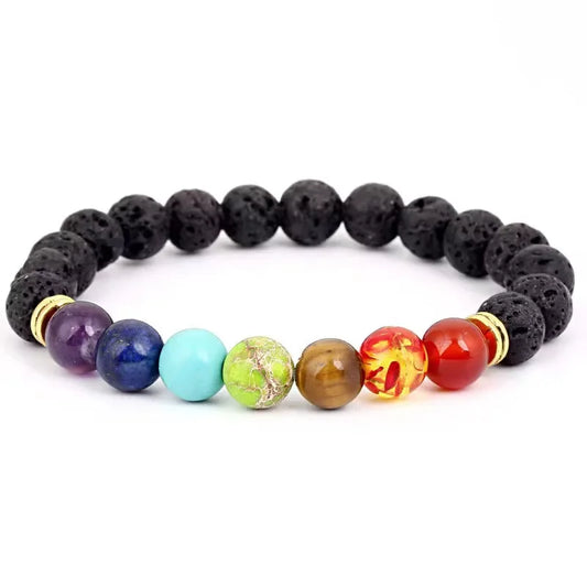 Pulsera de Piedra Volcánica – Elástica y Unisex, con Cuentas de Colores