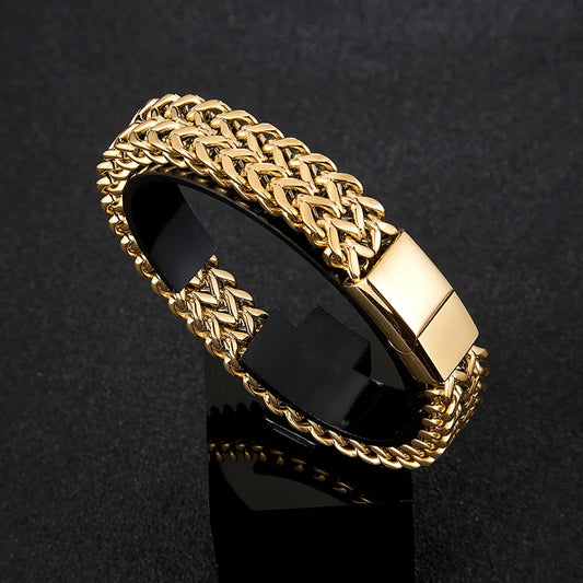 Pulsera de Cadena Cubana Ancha para Hombre – Estilo Punk de 12 mm en Acero Inoxidable, Ideal para Motociclistas