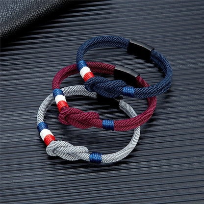Pulsera Tejida de Doble Capa con Nudo Cuadrado – Unisex, Acero Inoxidable y Detalle de Bandera Francesa