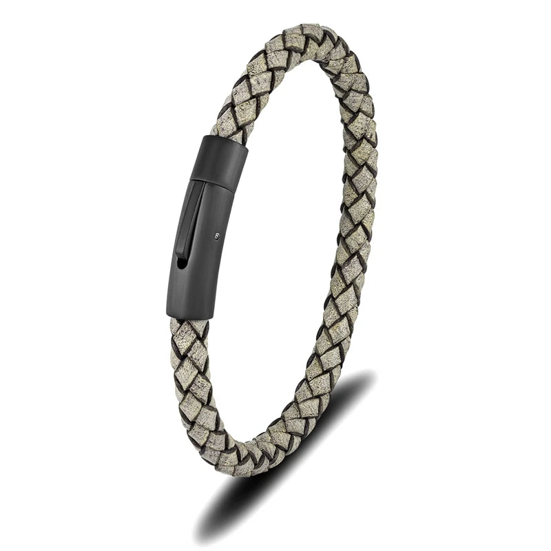 Pulsera de Cuero Azul Trenzado para Hombre – Estilo Minimalista con Hebilla Magnética Negra de Acero Inoxidable