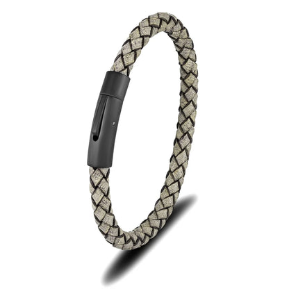 Pulsera de Cuero Azul Trenzado para Hombre – Estilo Minimalista con Hebilla Magnética Negra de Acero Inoxidable
