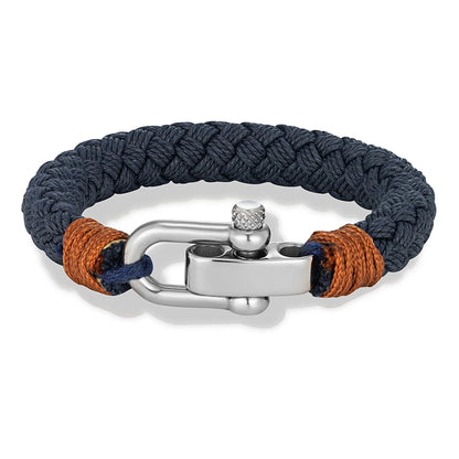 Pulsera Náutica de Cuerda Ancha para Hombre – Brazalete Envolvente con Grillete Ajustable de Acero Inoxidable, Hecho a Mano