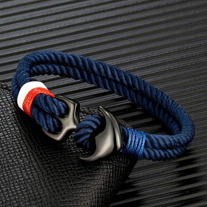 Pulsera Náutica con Ancla – Cuerda Impermeable de Doble Hebra y Hebilla de Acero Inoxidable Negro Unisex