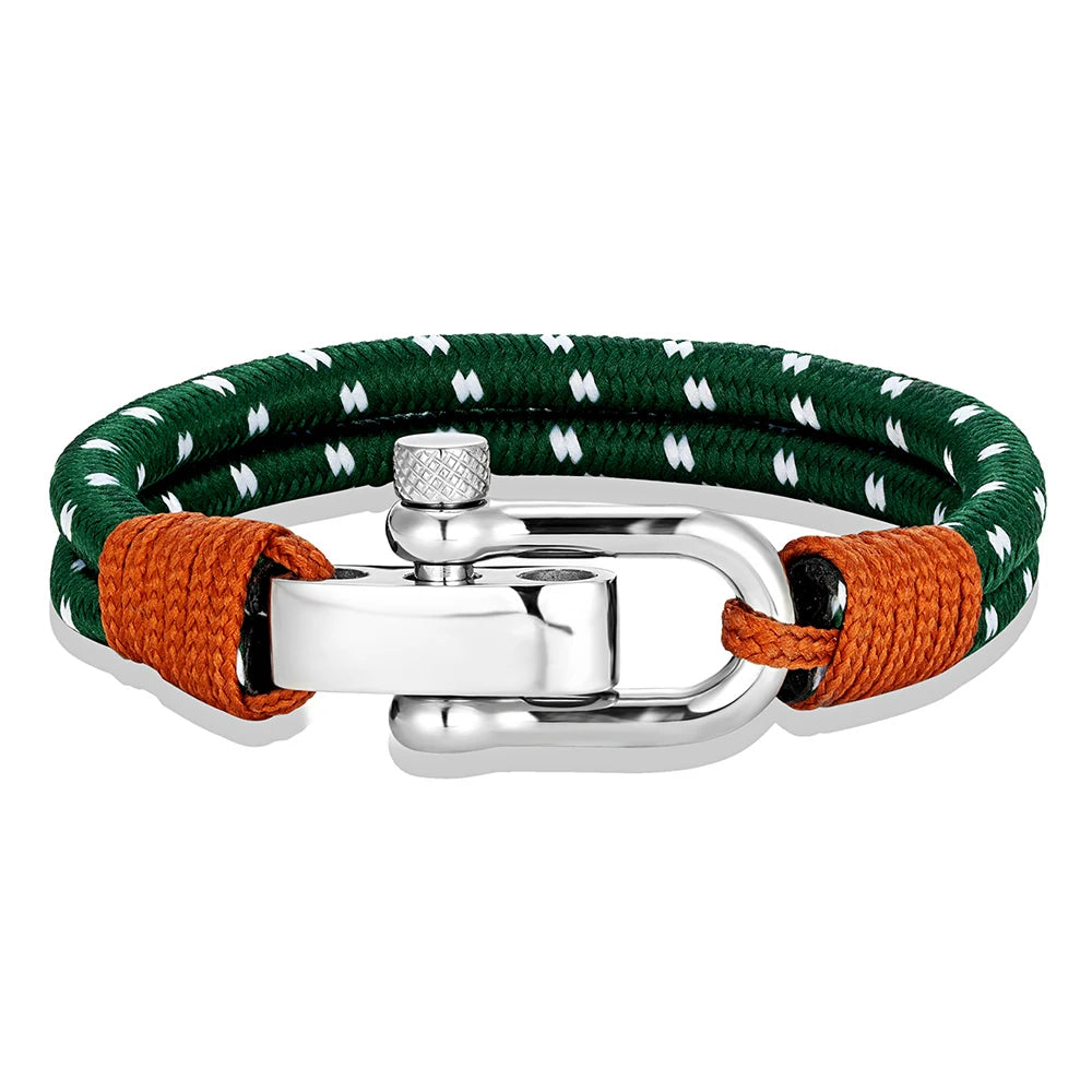 Pulsera Náutica de Cuerda Doble con Grillete de Acero Inoxidable – Estilo Vela para Hombre