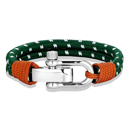 Pulsera Náutica de Cuerda Doble con Grillete de Acero Inoxidable – Estilo Vela para Hombre