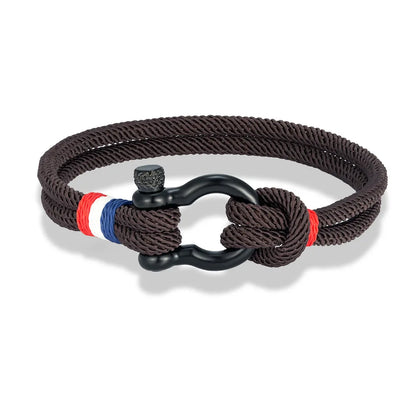 Pulsera Tejida de Doble Capa con Hebilla de Grillete Negro – Unisex, Diseño Artesanal con Detalle de Bandera Francesa