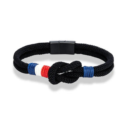 Pulsera Tejida de Doble Capa con Nudo Cuadrado – Unisex, Acero Inoxidable y Detalle de Bandera Francesa