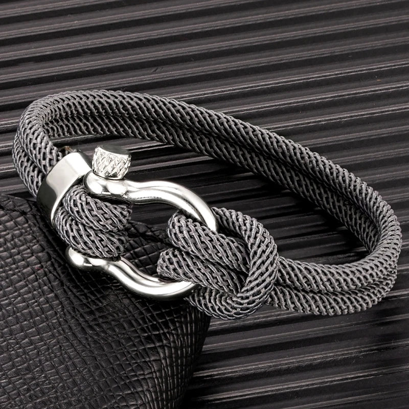 Pulsera Náutica Minimalista de Doble Hebra – Supervivencia con Cierre de Perno y Hebilla Deportiva de Acero Inoxidable Unisex