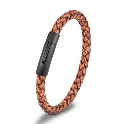 Pulsera de Cuero Azul Trenzado para Hombre – Estilo Minimalista con Hebilla Magnética Negra de Acero Inoxidable