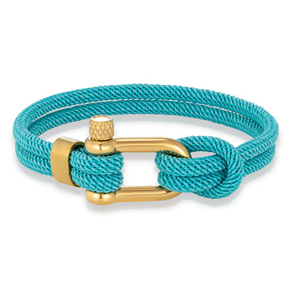 Pulsera Náutica de Doble Hebra con Grillete Dorado – Unisex, Hecha a Mano con Estilo Simple y Elegante