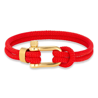 Pulsera Náutica de Doble Hebra con Grillete Dorado – Unisex, Hecha a Mano con Estilo Simple y Elegante