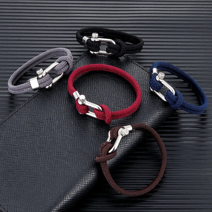 Pulsera Náutica Minimalista Unisex – Cuerda Doble con Hebilla en U de Acero Inoxidable